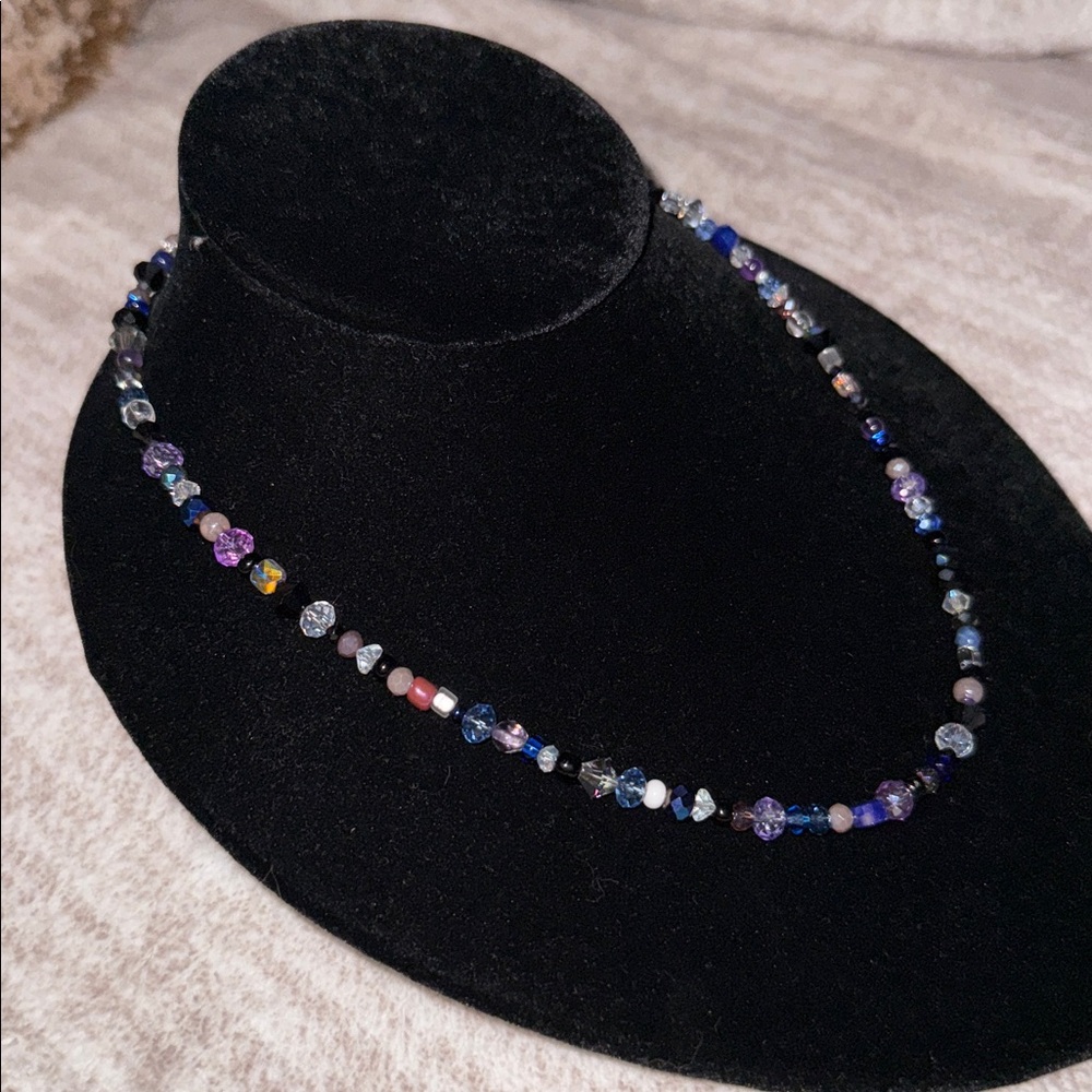 multicolor blue/purple color scheme - multi bead necklace